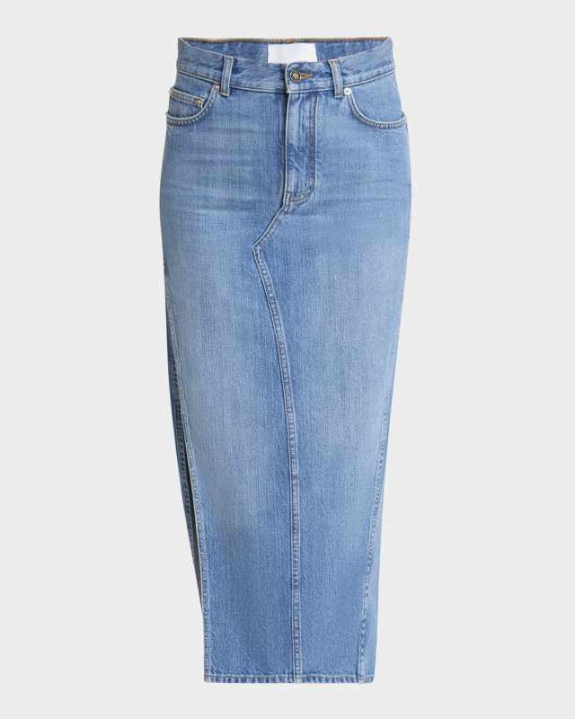 Side-Slit Denim Midi Skirt
